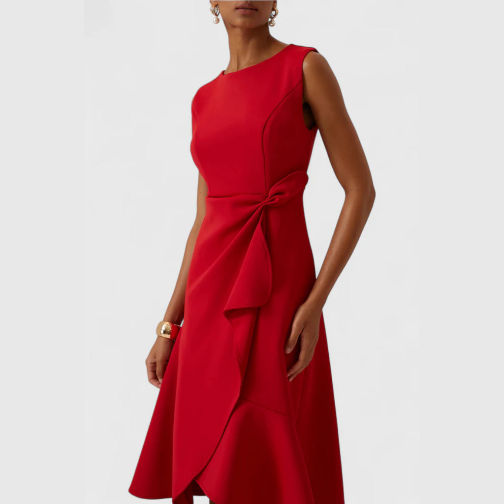 Robe Midi Femme Sans Manches avec Ourlet Asymétrique et Drapé