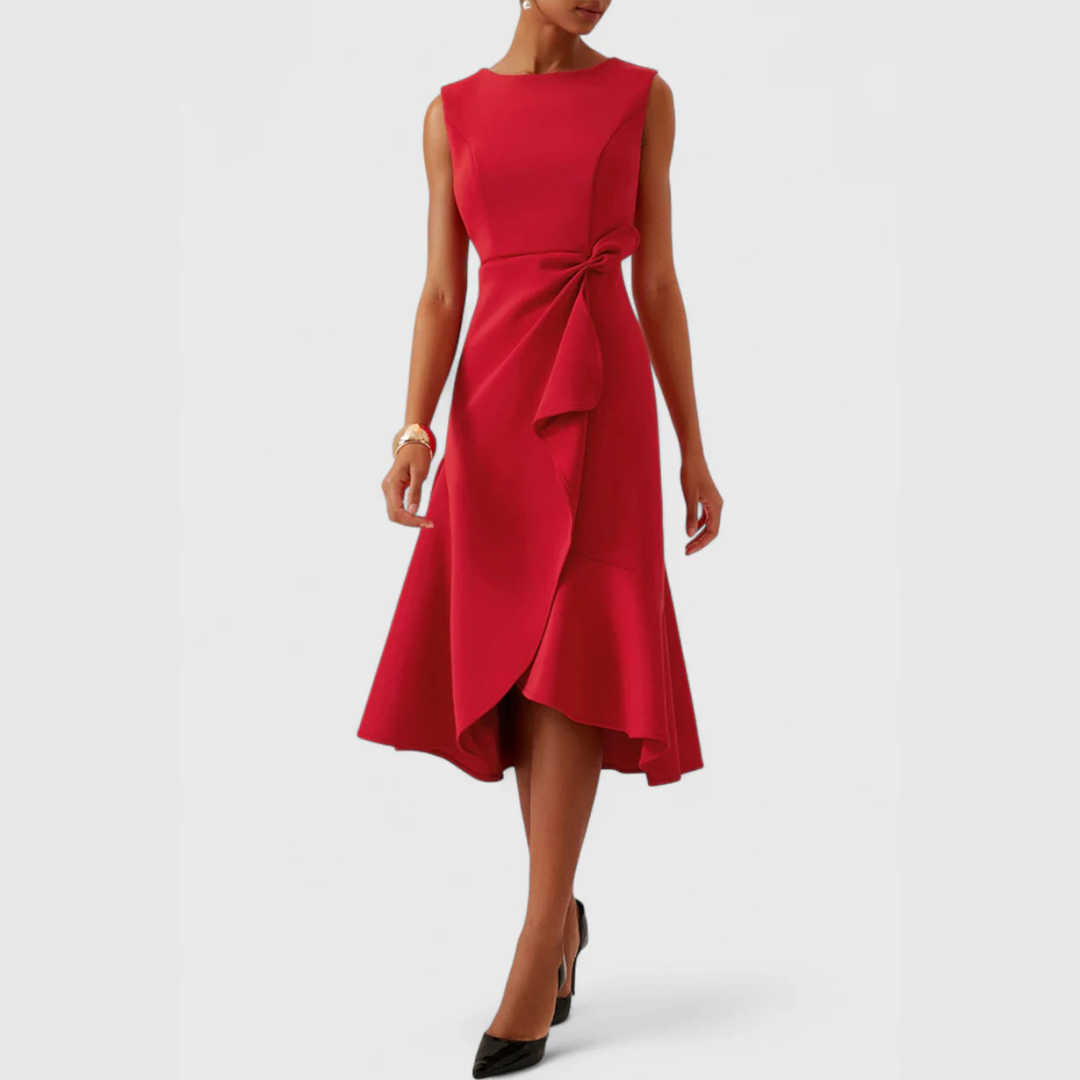 Robe Midi Femme Sans Manches avec Ourlet Asymétrique et Drapé