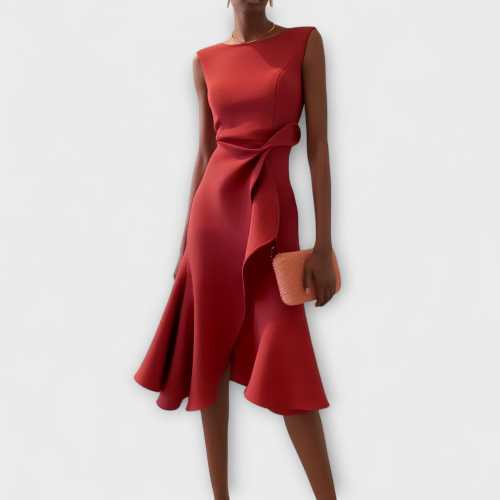 Robe Midi Femme Sans Manches avec Ourlet Asymétrique et Drapé