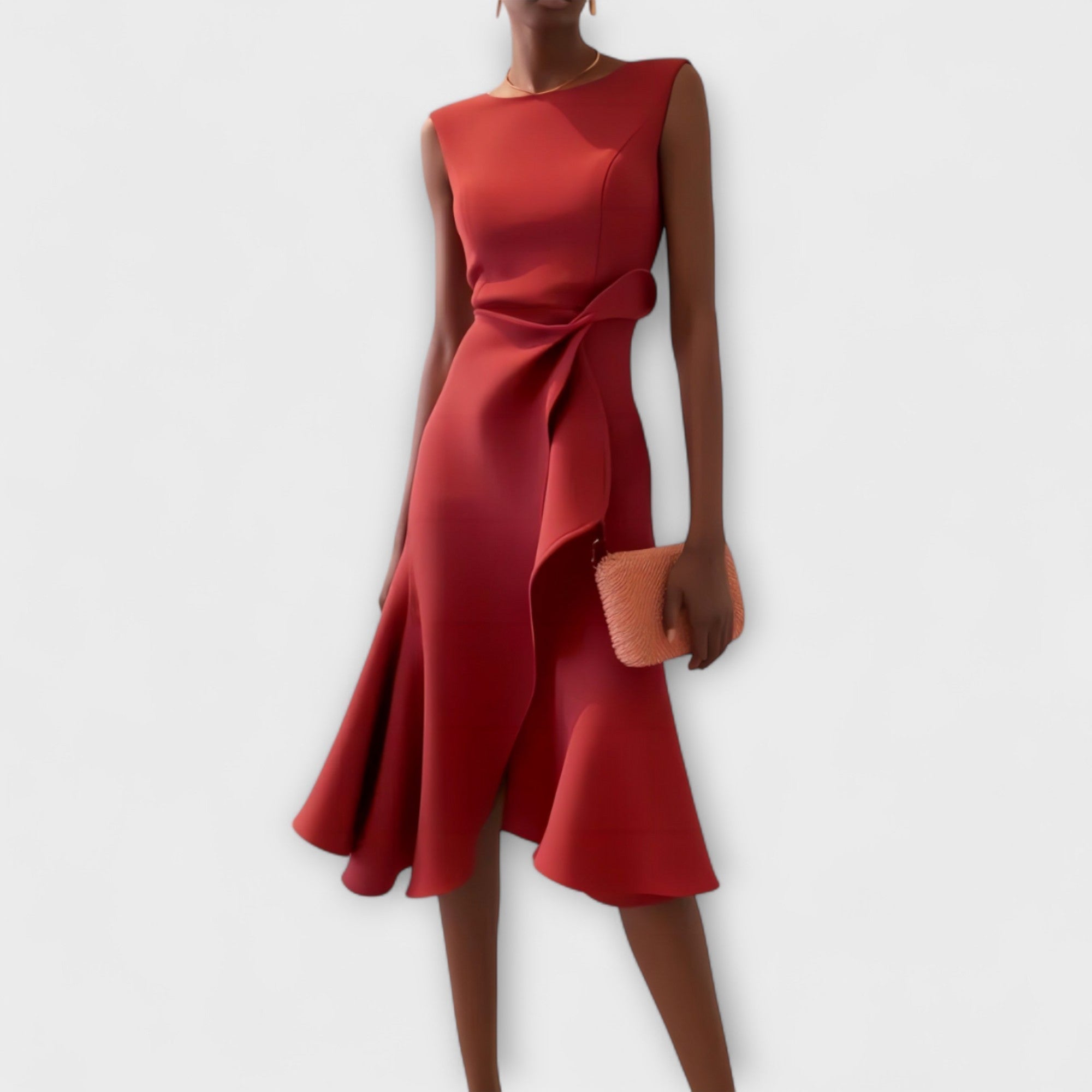 Robe Midi Femme Sans Manches avec Ourlet Asymétrique et Drapé