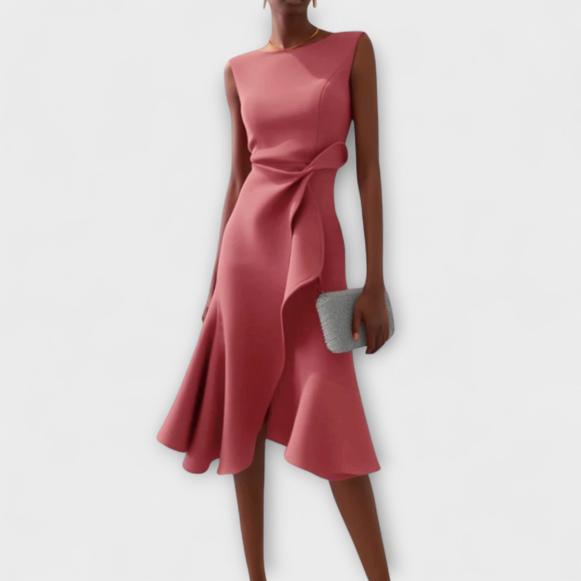 Robe Midi Femme Sans Manches avec Ourlet Asymétrique et Drapé