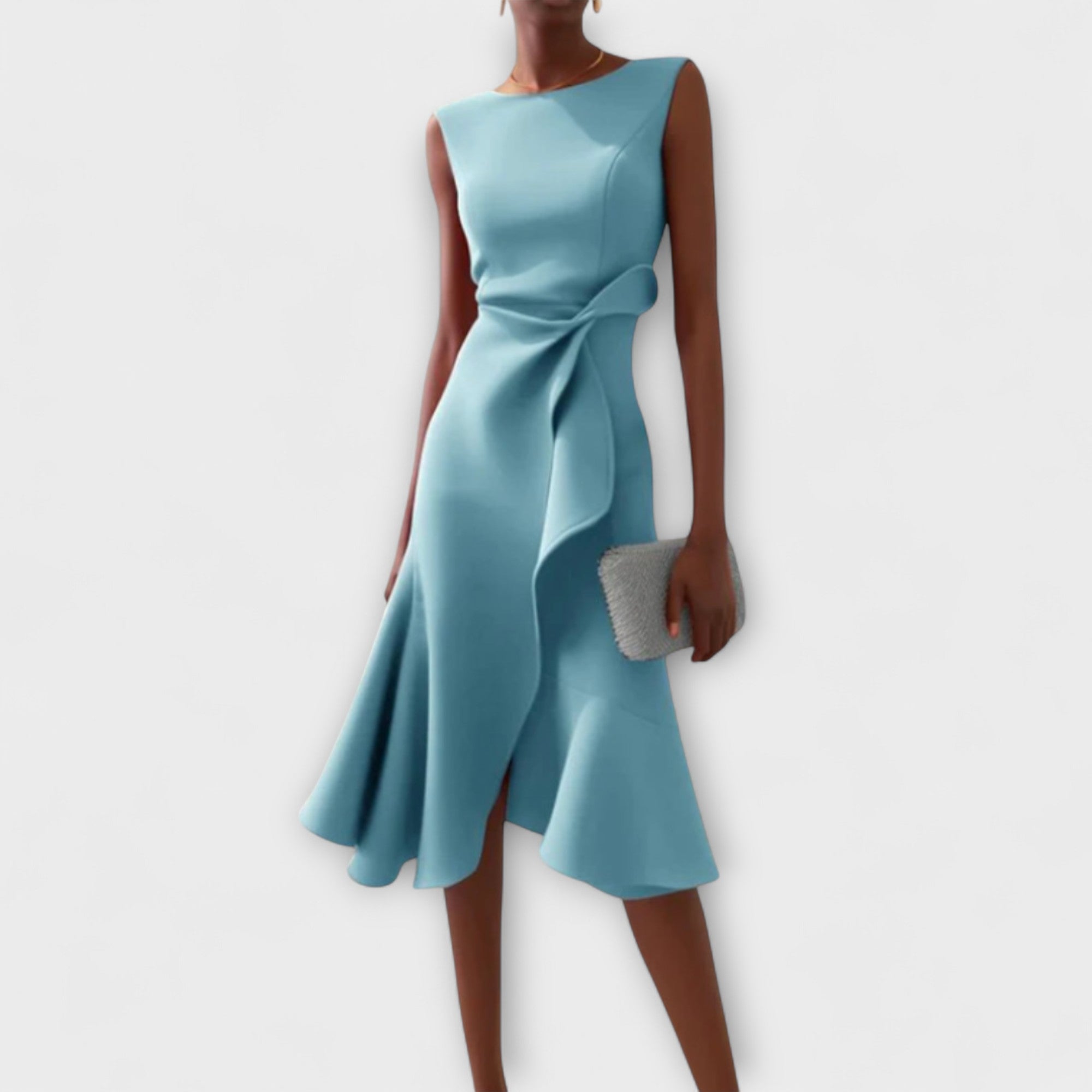 Robe Midi Femme Sans Manches avec Ourlet Asymétrique et Drapé