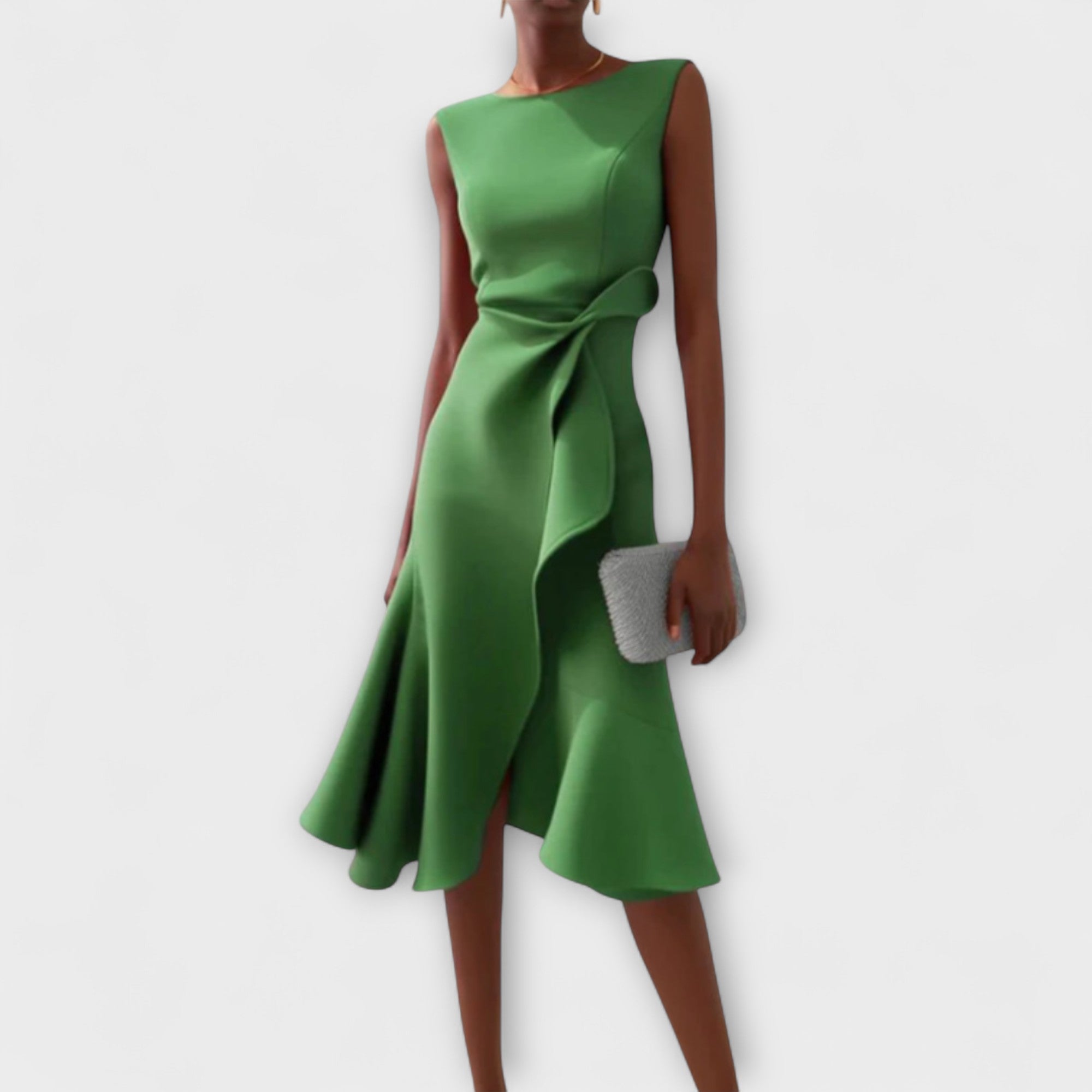 Robe Midi Femme Sans Manches avec Ourlet Asymétrique et Drapé