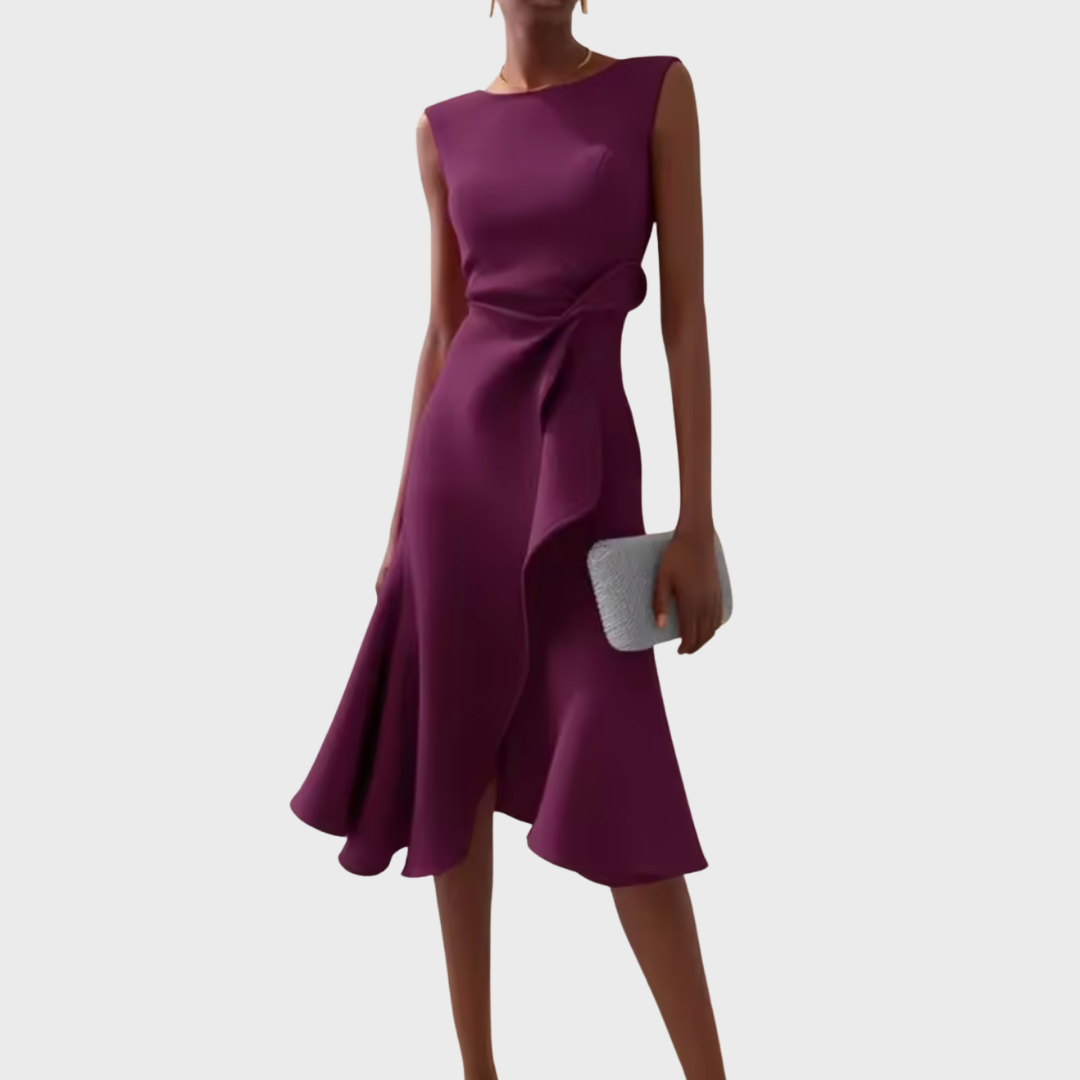 Robe Midi Femme Sans Manches avec Ourlet Asymétrique et Drapé