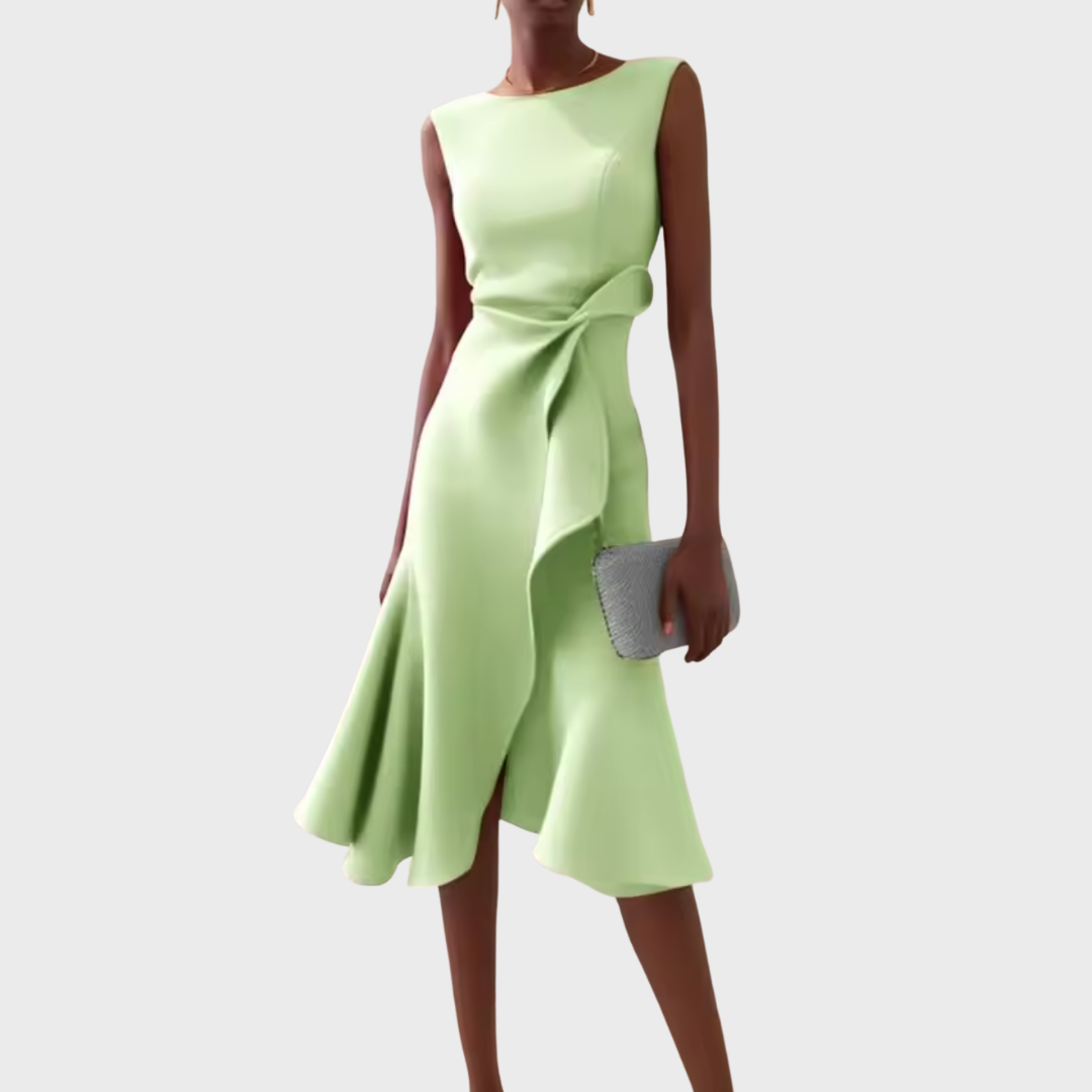 Robe Midi Femme Sans Manches avec Ourlet Asymétrique et Drapé