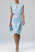 Robe Midi Femme Sans Manches avec Décolleté Keyhole et Détail Plissé