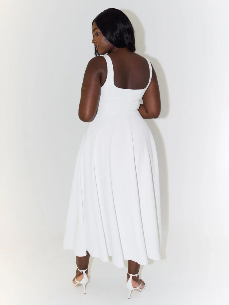 Robe Midi Femme Sans Manches avec Décolleté Carré et Silhouette A-ligne