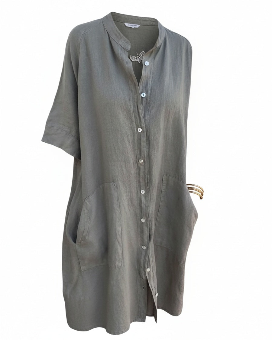 Robe Chemise Midi Femme Oversize avec Boutonnage et Fente Latérale