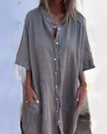 Robe Chemise Midi Femme Oversize avec Boutonnage et Fente Latérale