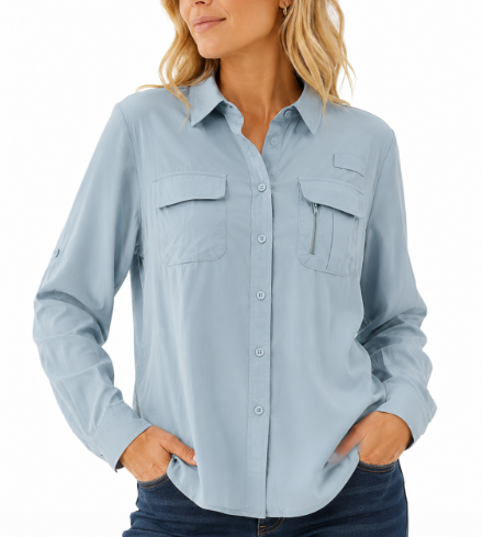 Chemise Outdoor Femme à Manches Longues, Manches Roll-Up