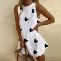 Robe Mini Femme Sans Manches avec Bord Ondulé et Col Rond