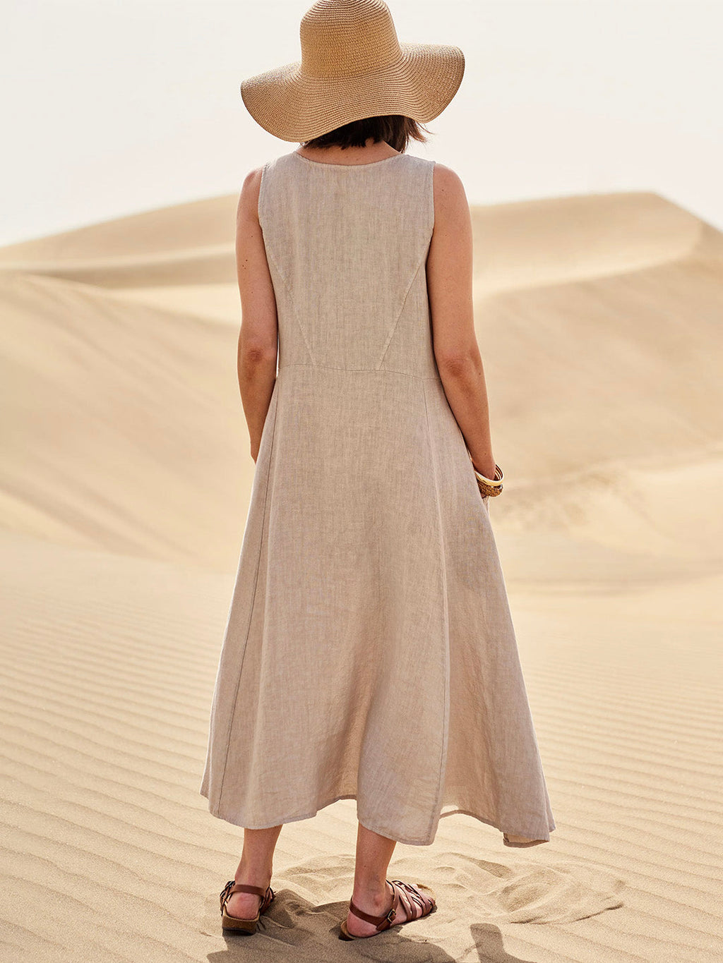 Robe Maxi Sans Manches pour Femmes avec Poches et Col Rond