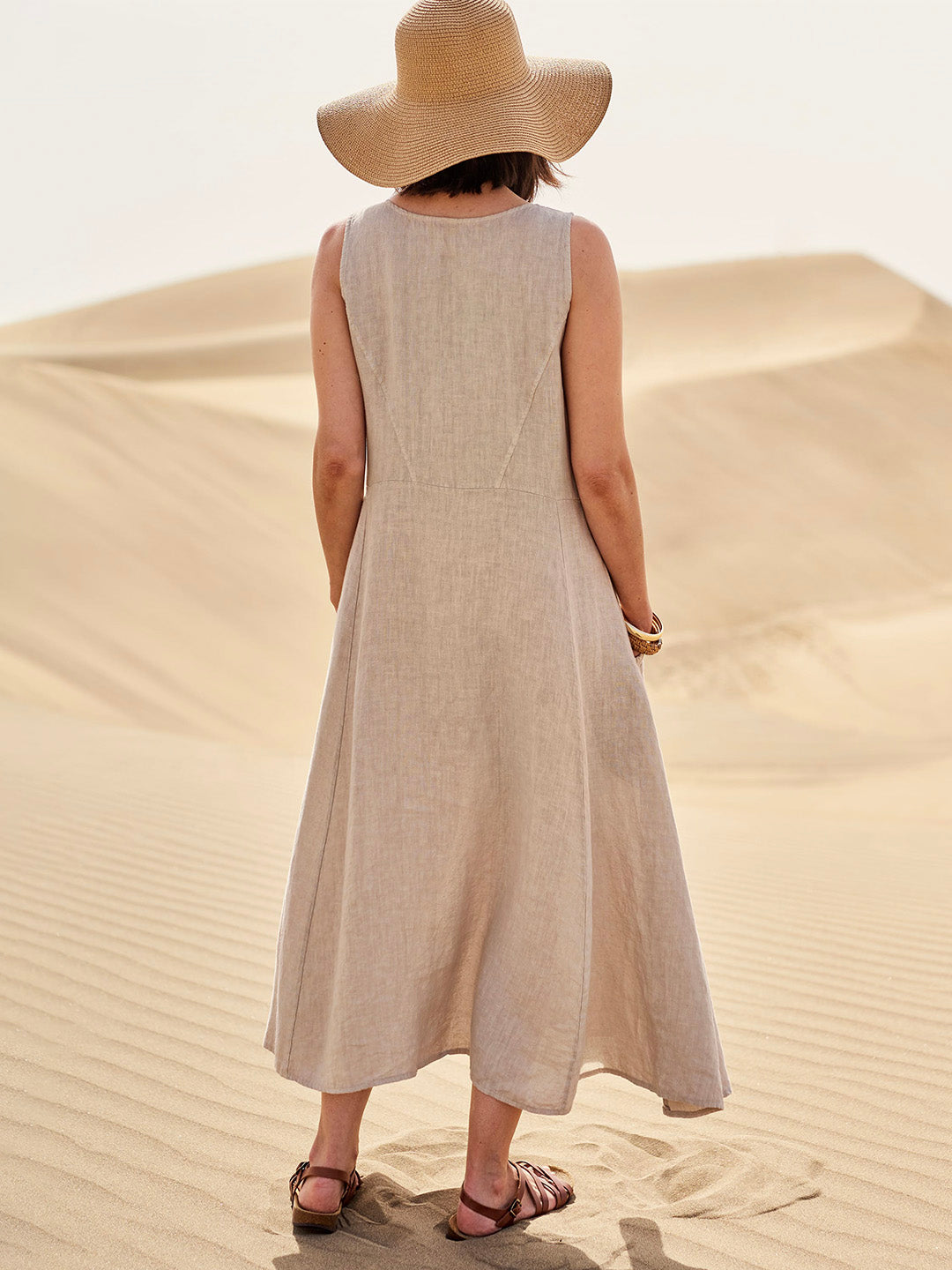 Robe Maxi Sans Manches pour Femmes avec Poches et Col Rond