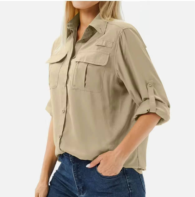 Chemise Outdoor Femme à Manches Longues, Manches Roll-Up