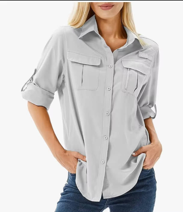 Chemise Outdoor Femme à Manches Longues, Manches Roll-Up
