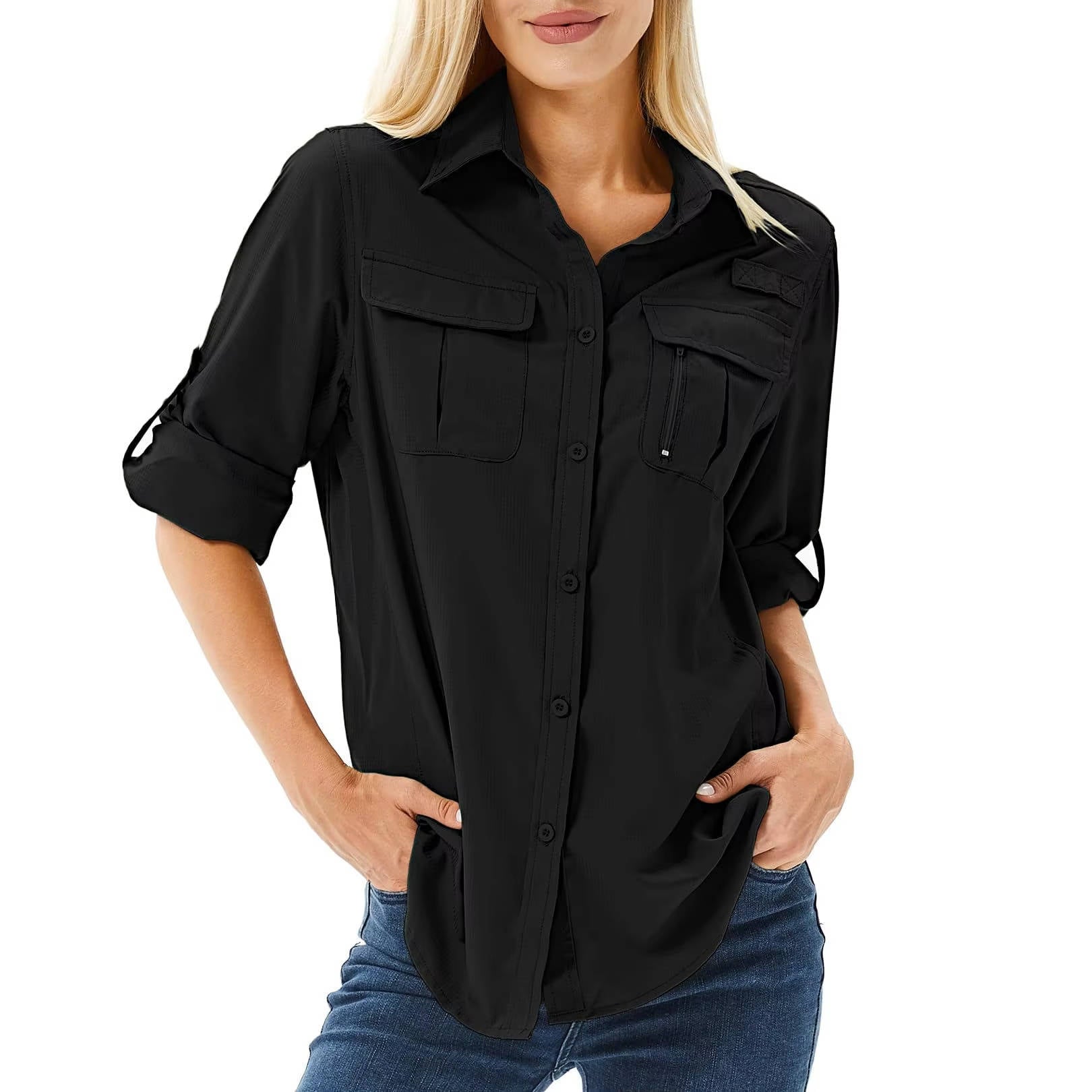 Chemise Outdoor Femme à Manches Longues, Manches Roll-Up
