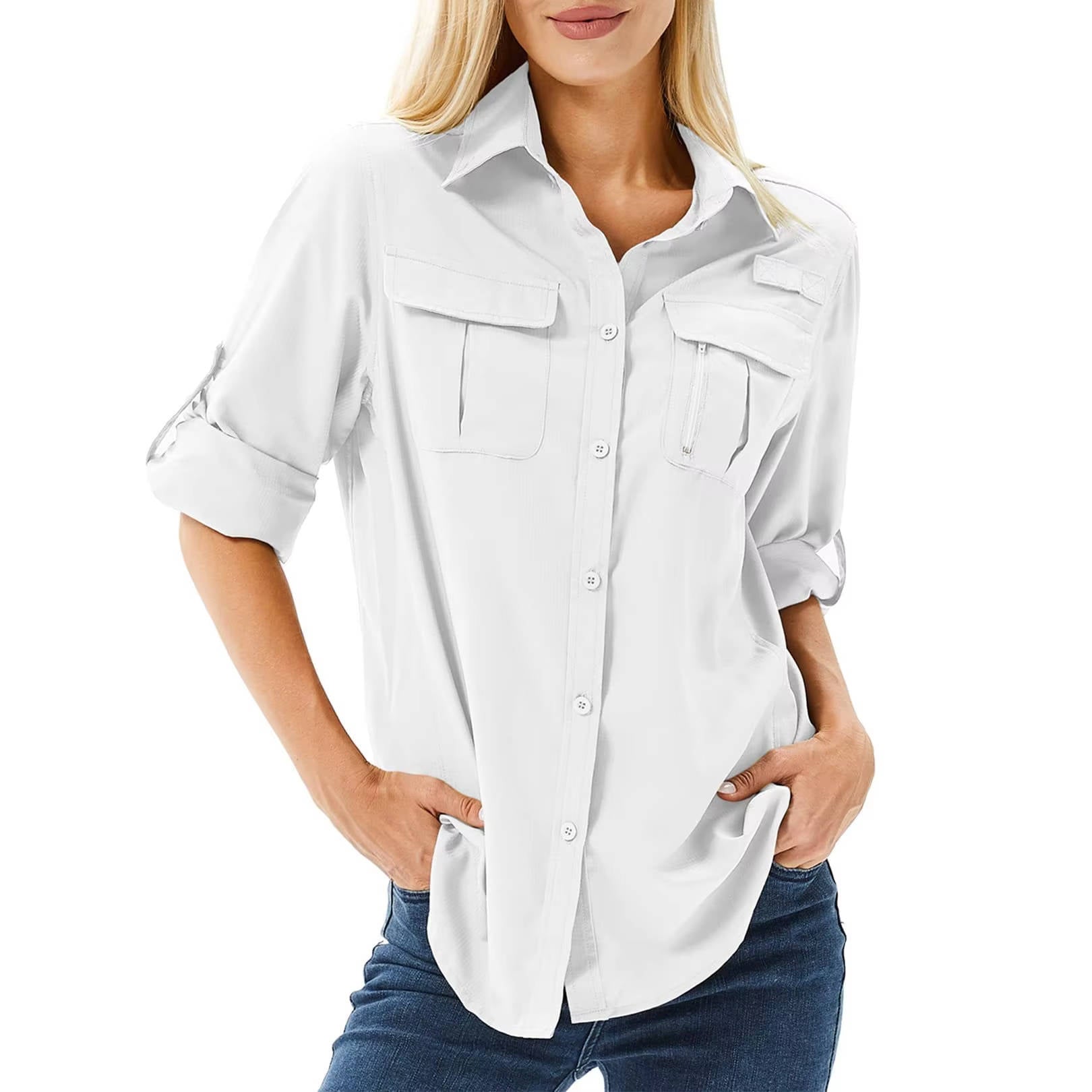 Chemise Outdoor Femme à Manches Longues, Manches Roll-Up