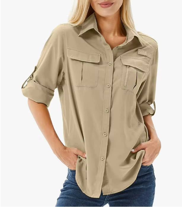 Chemise Outdoor Femme à Manches Longues, Manches Roll-Up