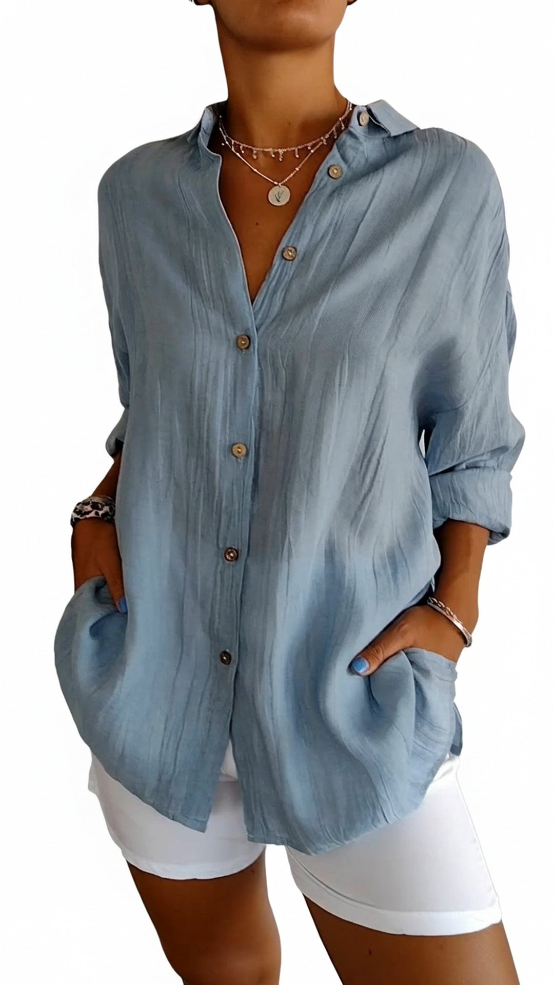 Chemisier Oversized pour Femmes avec Manches Longues et Poches Latérales