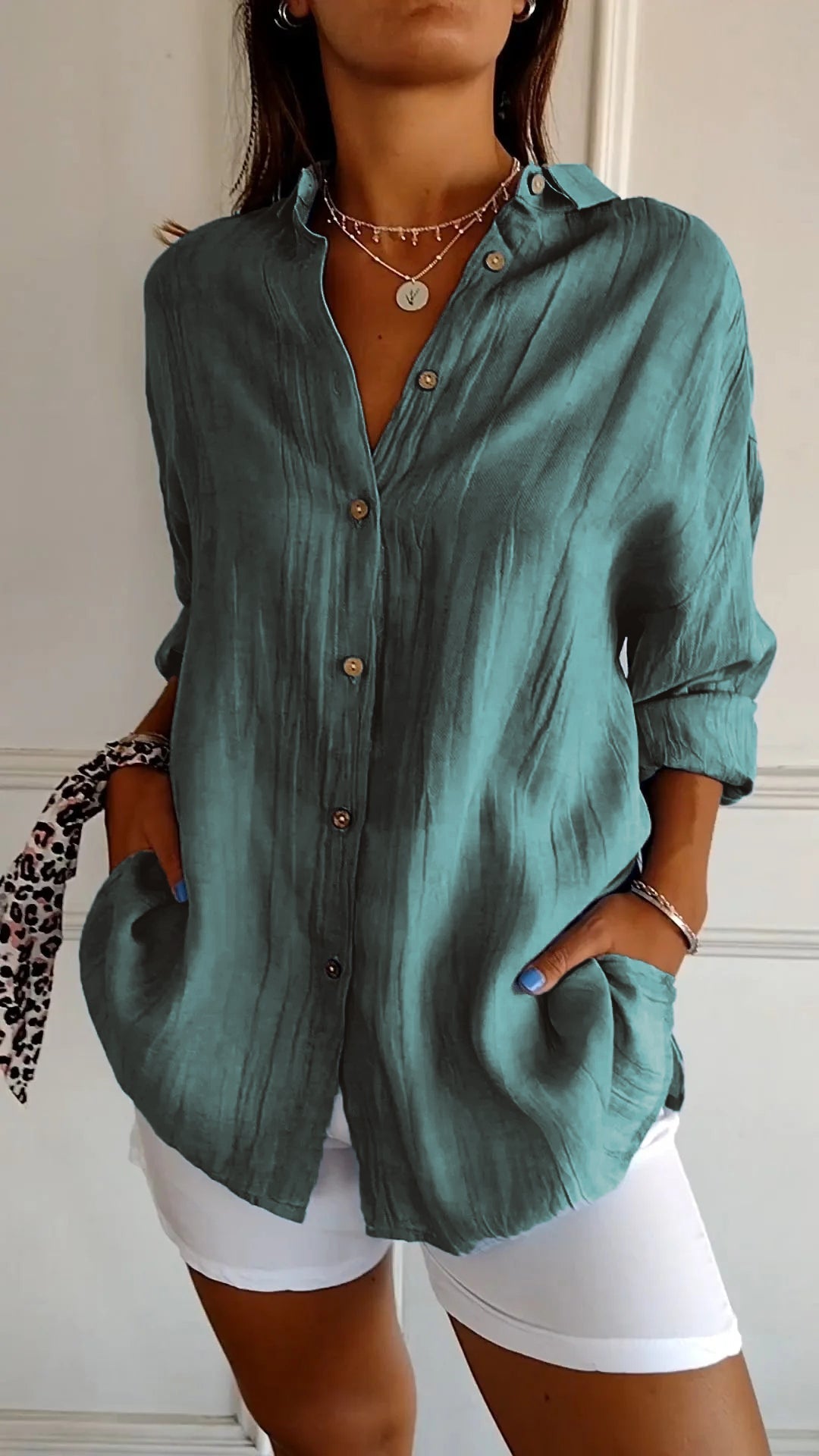 Chemisier Oversized pour Femmes avec Manches Longues et Poches Latérales