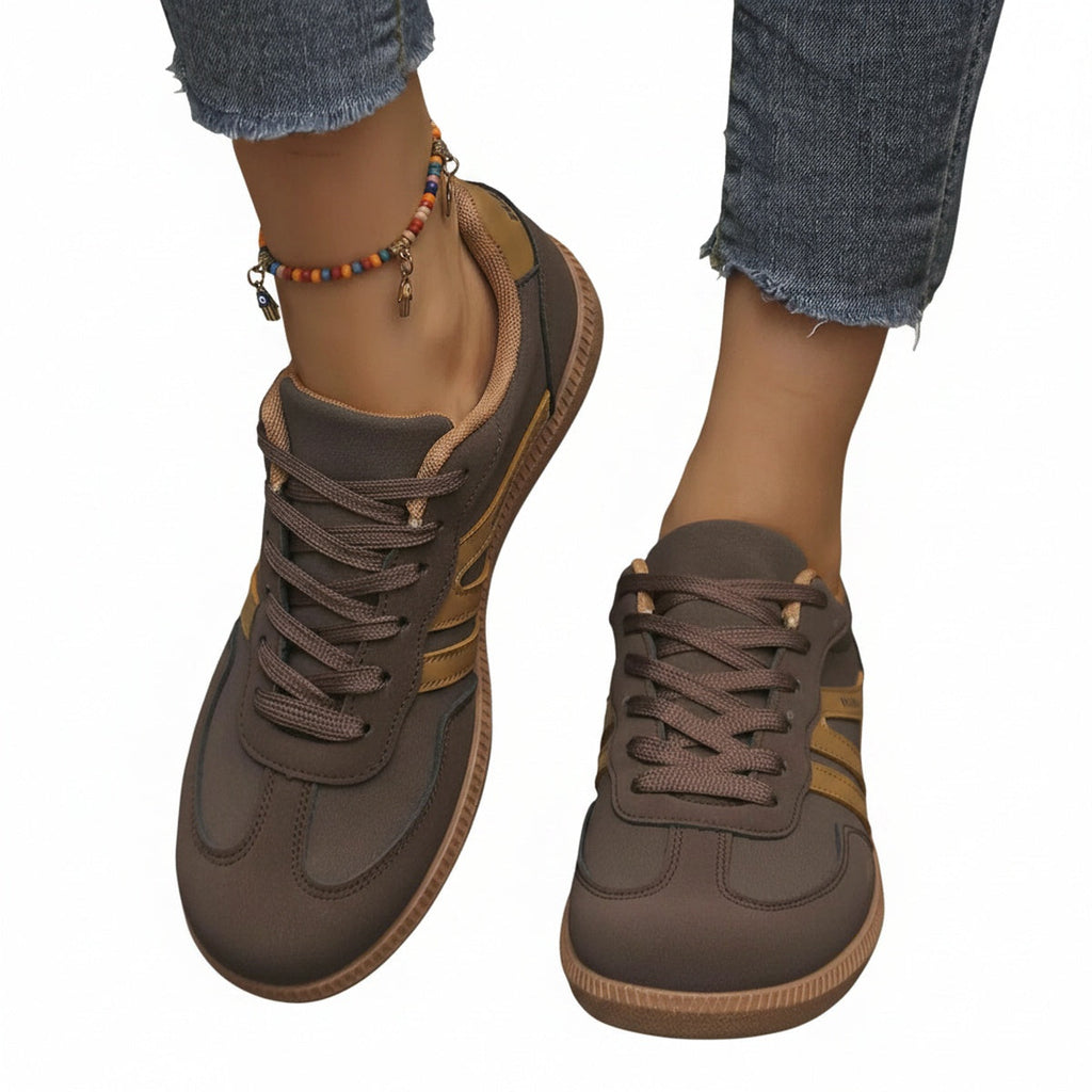 Baskets Retro Femme avec Lacets et Rayures Contrastées