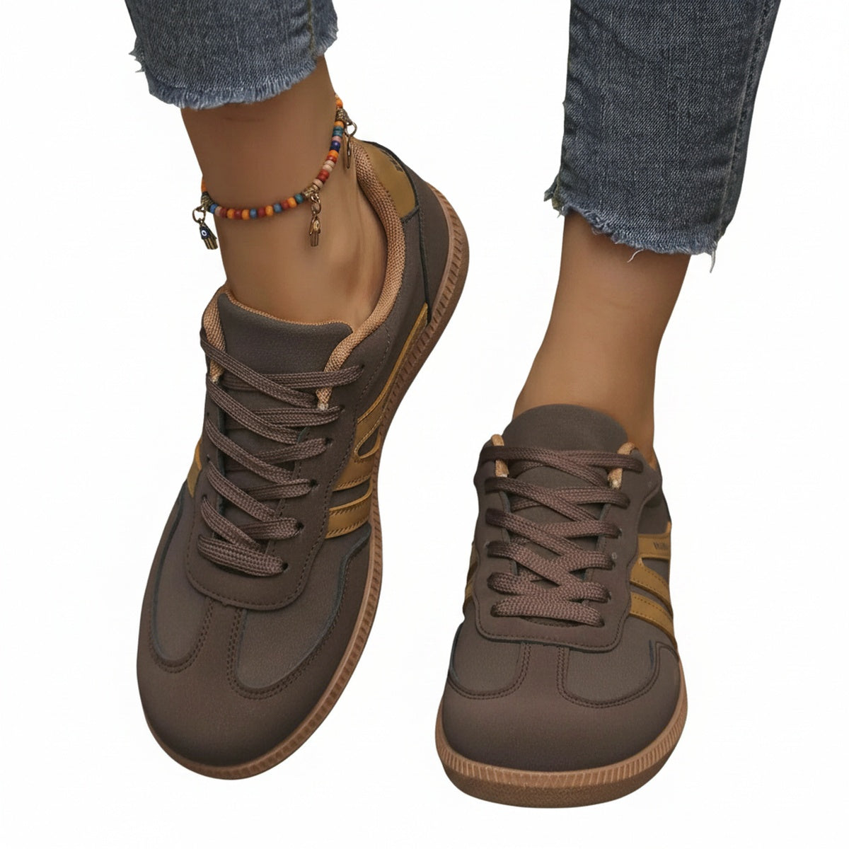 Baskets Retro Femme avec Lacets et Rayures Contrastées