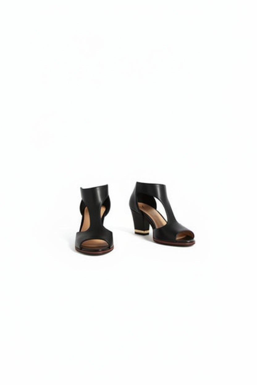 Sandales pour Dames avec Talon Carré et Bout Ouvert et Fermeture Éclair