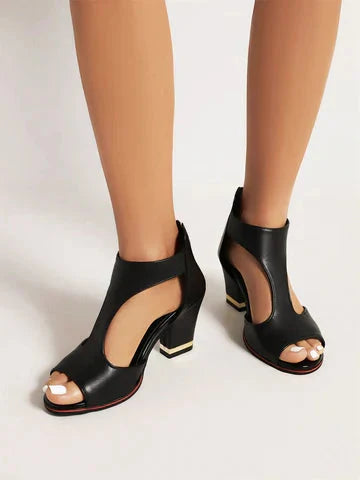 Sandales pour Dames avec Talon Carré et Bout Ouvert et Fermeture Éclair