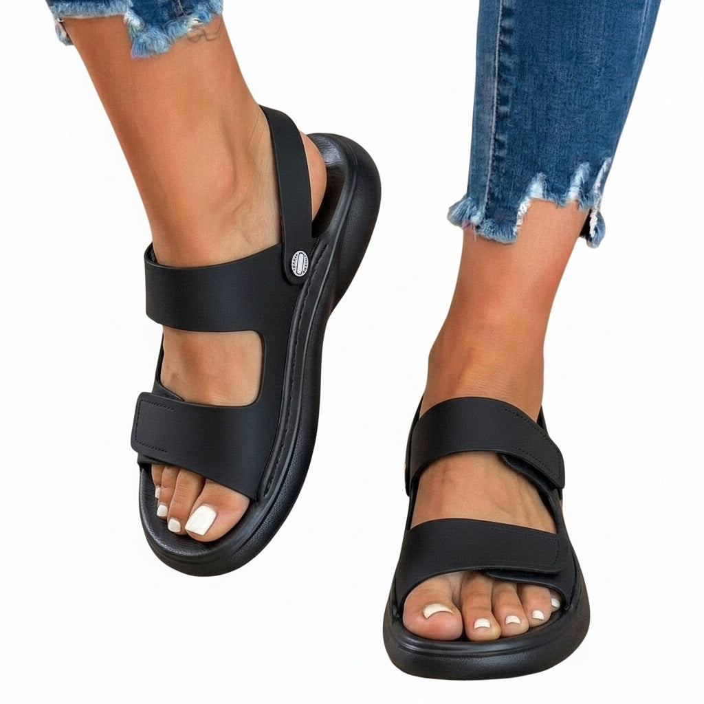 Sandales pour Femmes avec Velcro et Boîte à orteils Large sur Semelle Épaisse