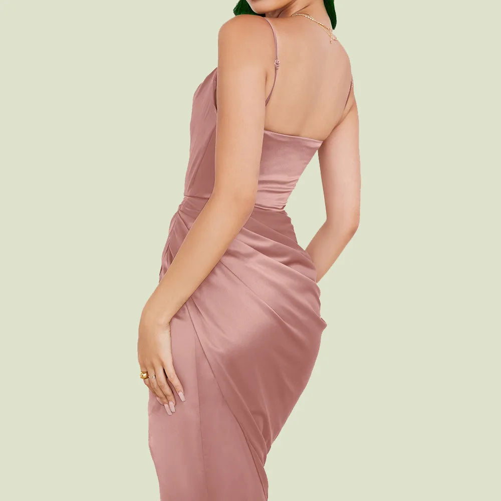 Robe Midi Femme avec Col Cowl et Fente