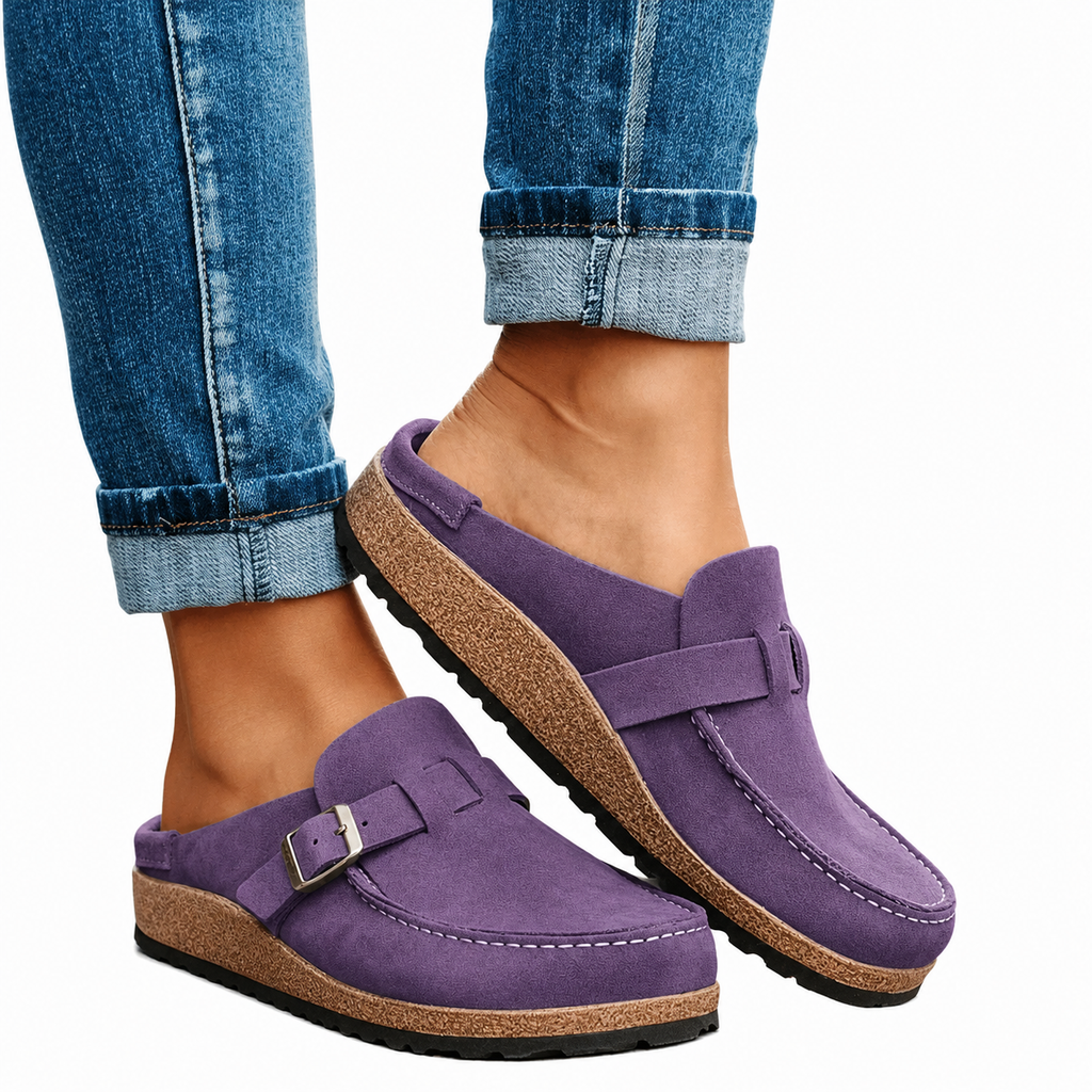 Chaussons Dames avec Boucle et Semelle en Liège