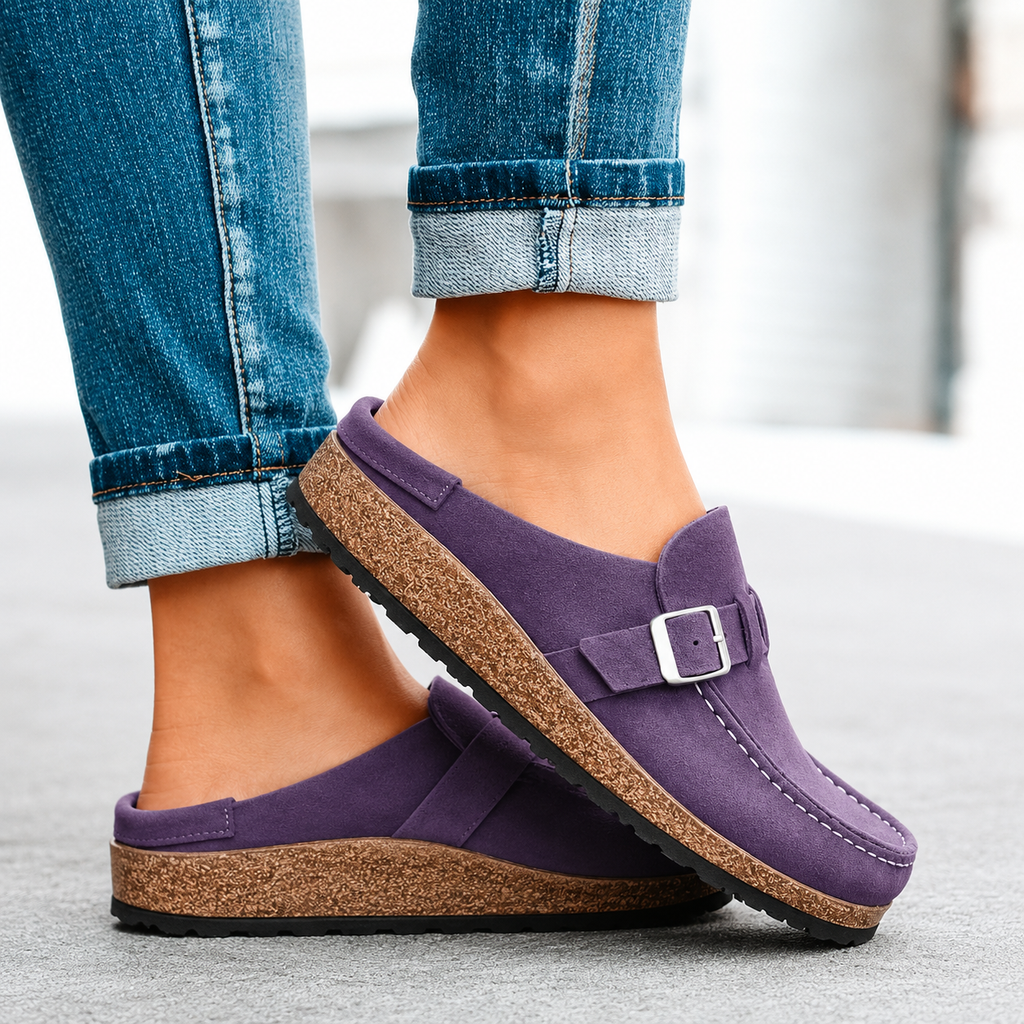 Chaussons Dames avec Boucle et Semelle en Liège