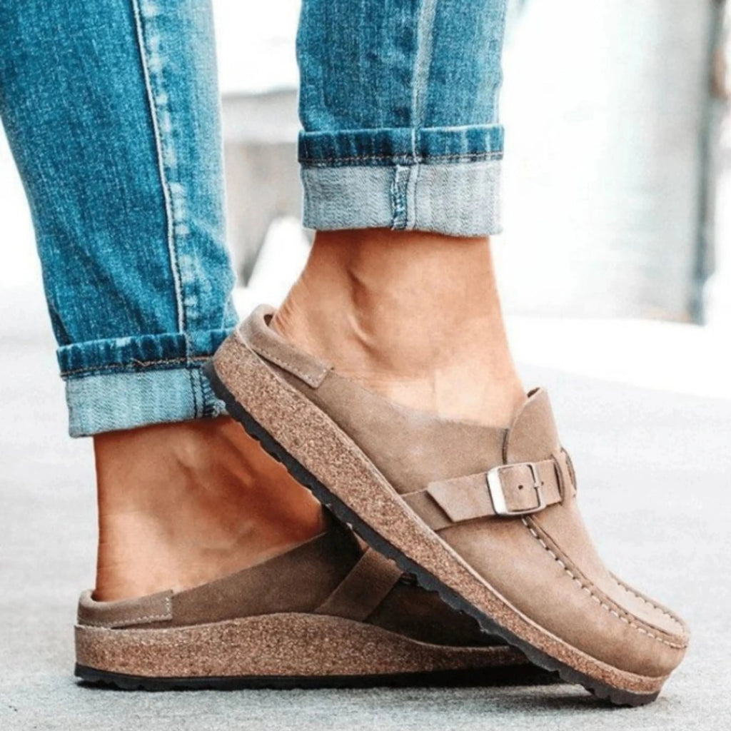 Chaussons Dames avec Boucle et Semelle en Liège