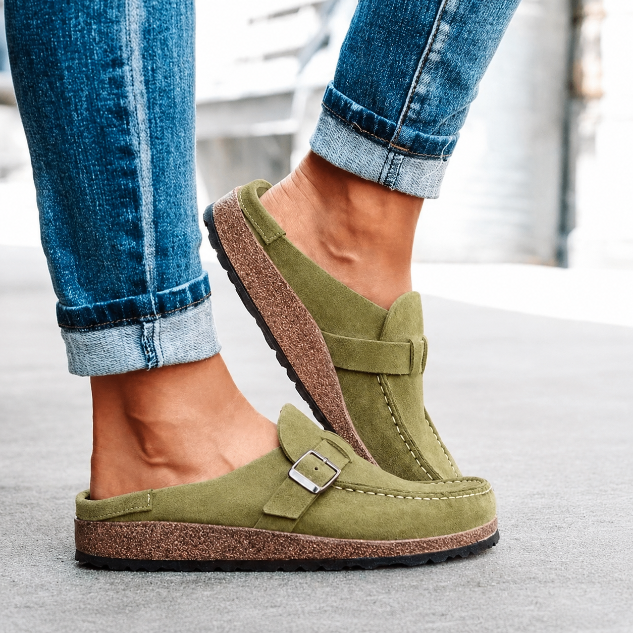 Chaussons Dames avec Boucle et Semelle en Liège