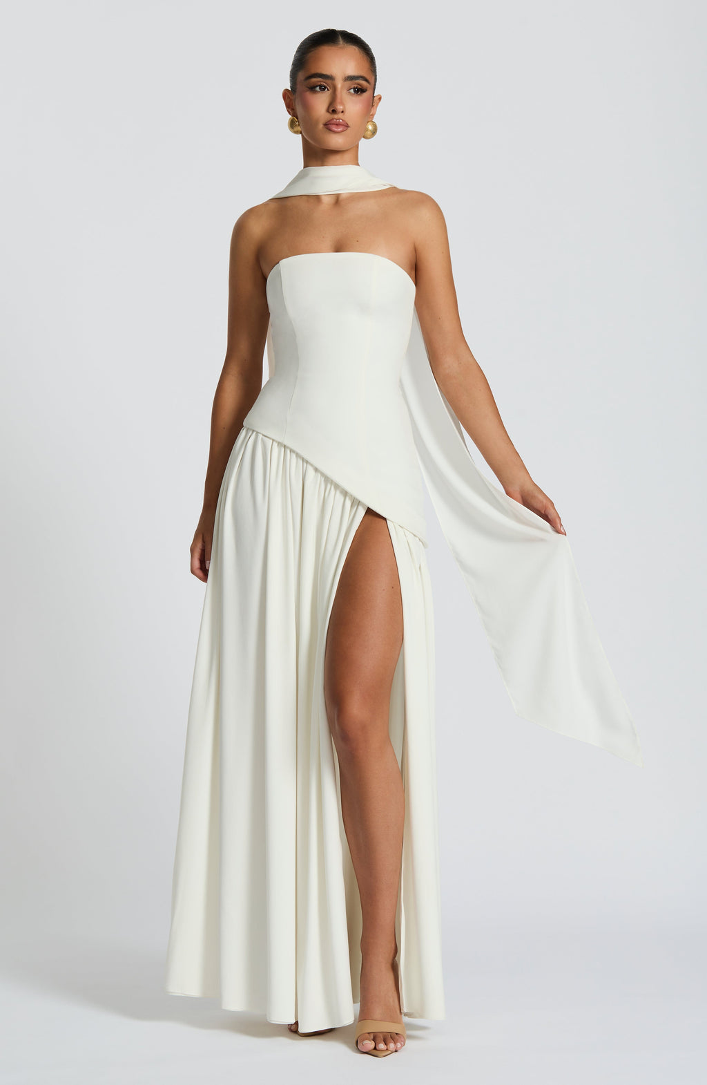 Robe Maxi Sans Bretelles pour Femmes avec Corset et Taille Asymétrique