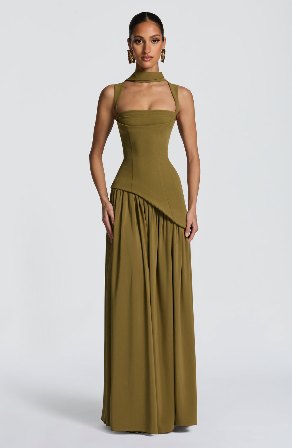 Robe Maxi Sans Bretelles pour Femmes avec Corset et Taille Asymétrique