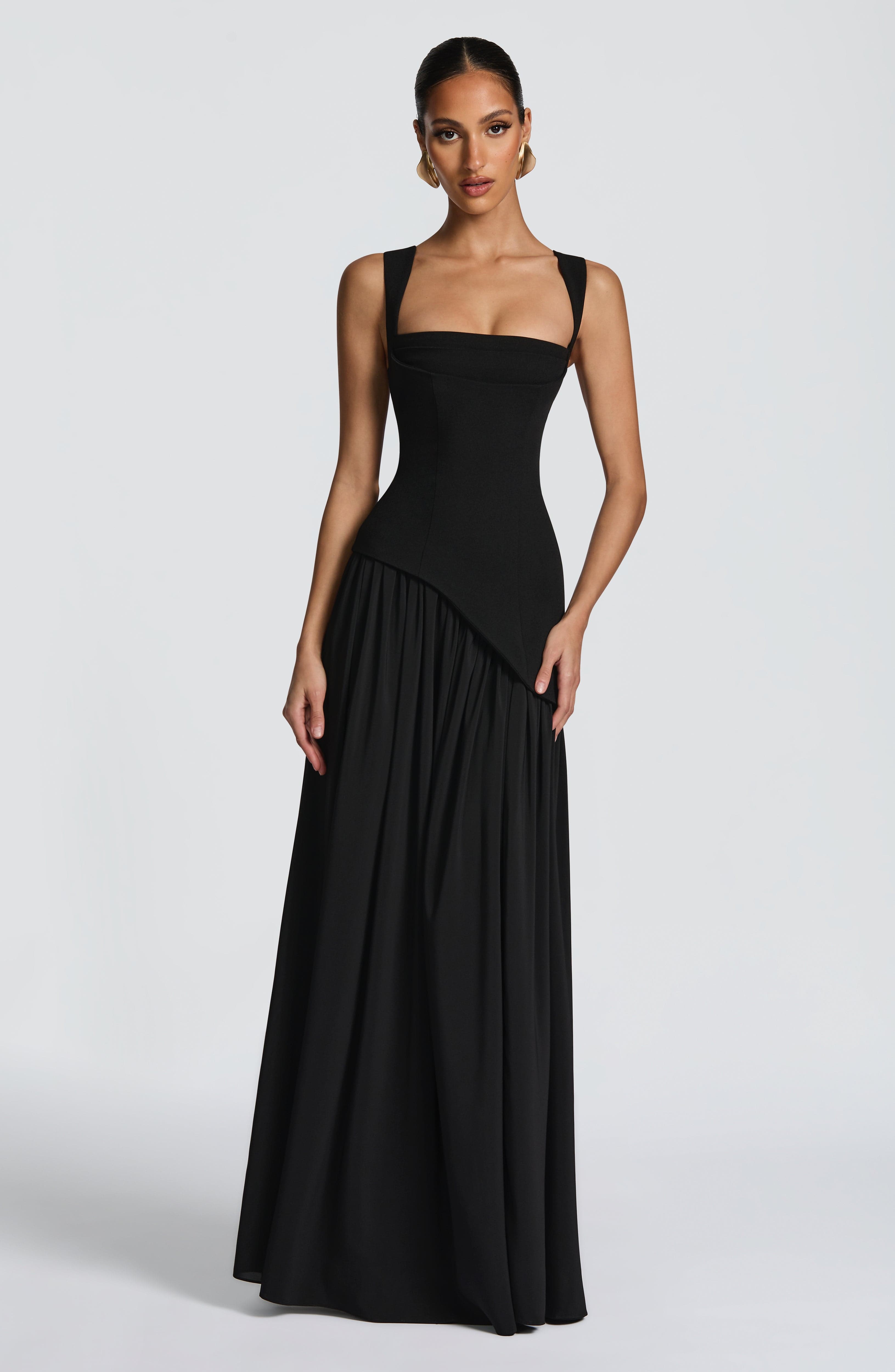 Robe Maxi Sans Bretelles pour Femmes avec Corset et Taille Asymétrique