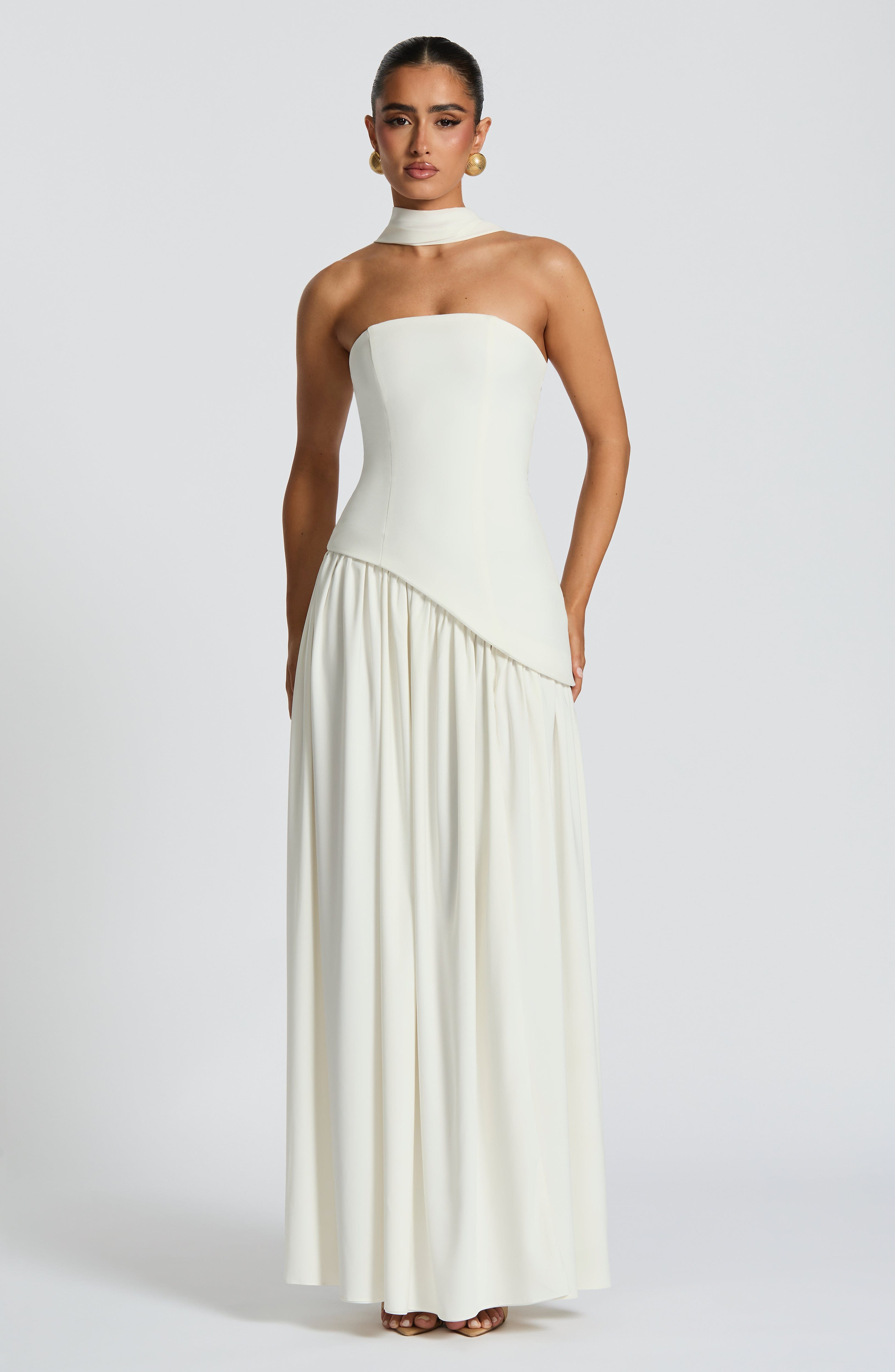 Robe Maxi Sans Bretelles pour Femmes avec Corset et Taille Asymétrique