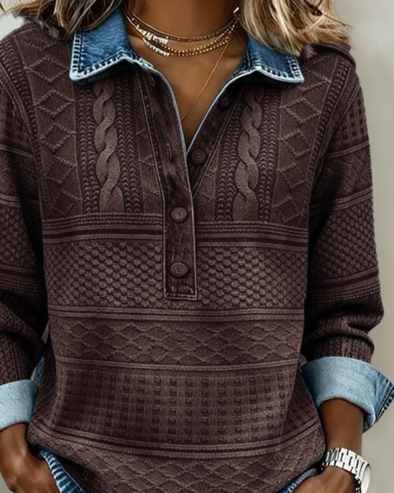 Pull Femme avec Fermeture à Demi-Boutons et Col Revers