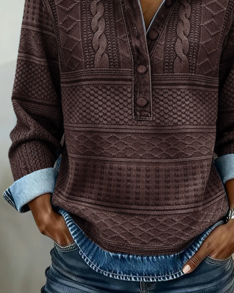 Pull Femme avec Fermeture à Demi-Boutons et Col Revers