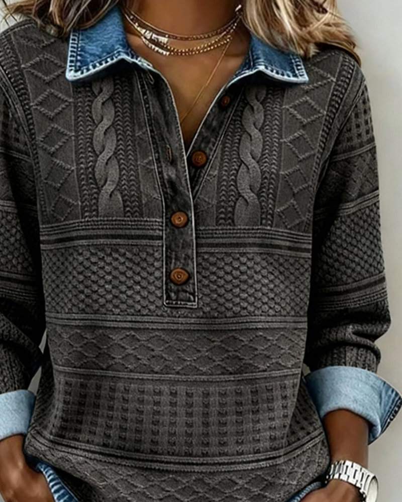 Pull Femme avec Fermeture à Demi-Boutons et Col Revers
