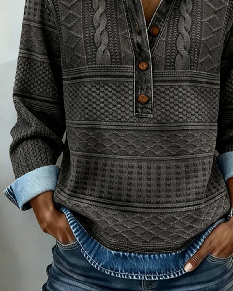 Pull Femme avec Fermeture à Demi-Boutons et Col Revers