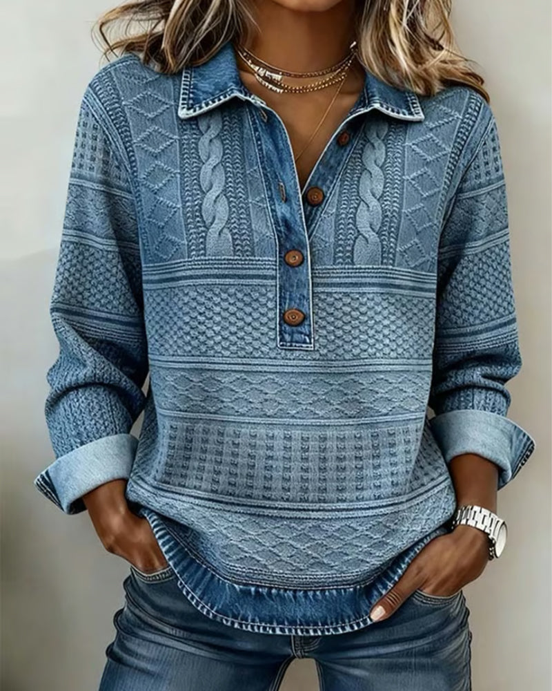 Pull Femme avec Fermeture à Demi-Boutons et Col Revers
