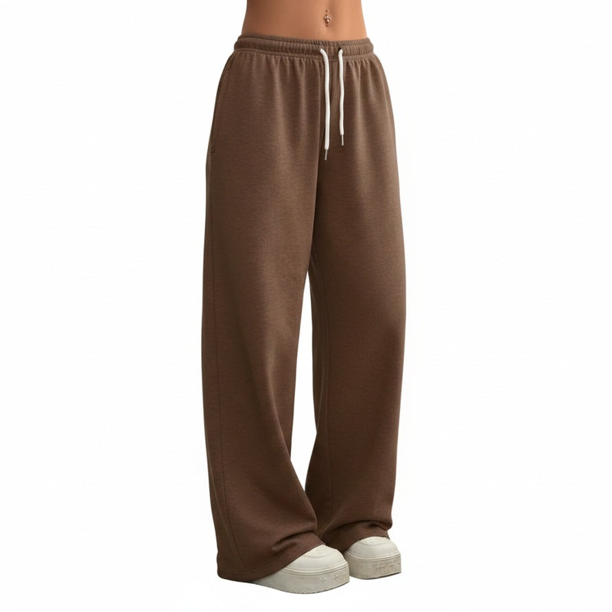 Pantalons de Survêtement Femme Jambes Larges avec Taille Élastique et Cordon de Serrage