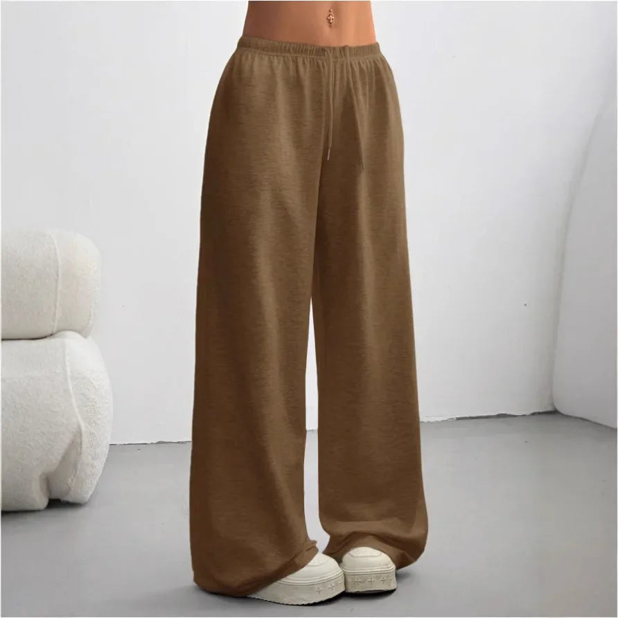 Pantalons de Survêtement Femme Jambes Larges avec Taille Élastique et Cordon de Serrage