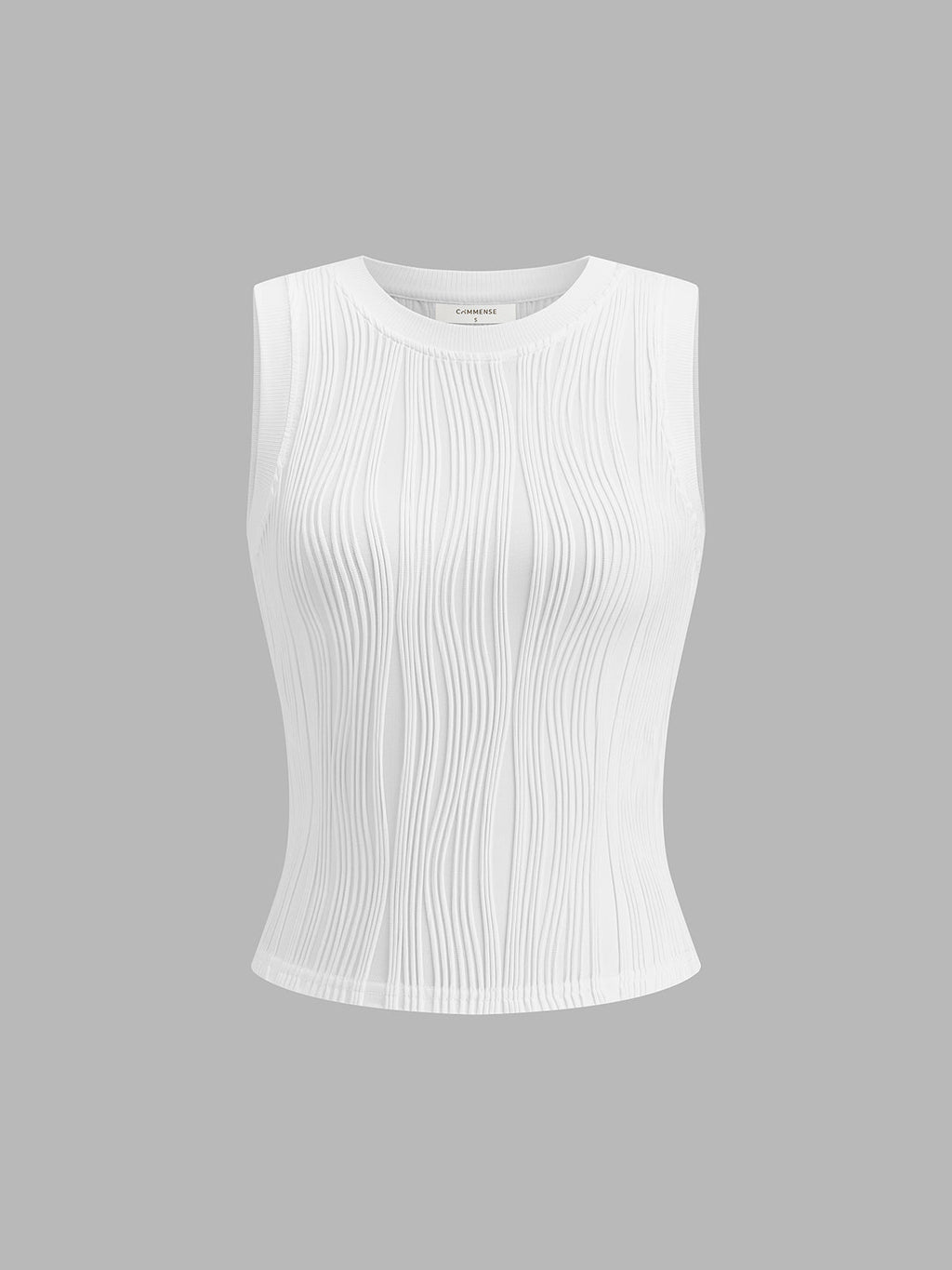 Débardeur Femme Sans Manches avec Col Ronde et Texture Ondulée Slim Fit