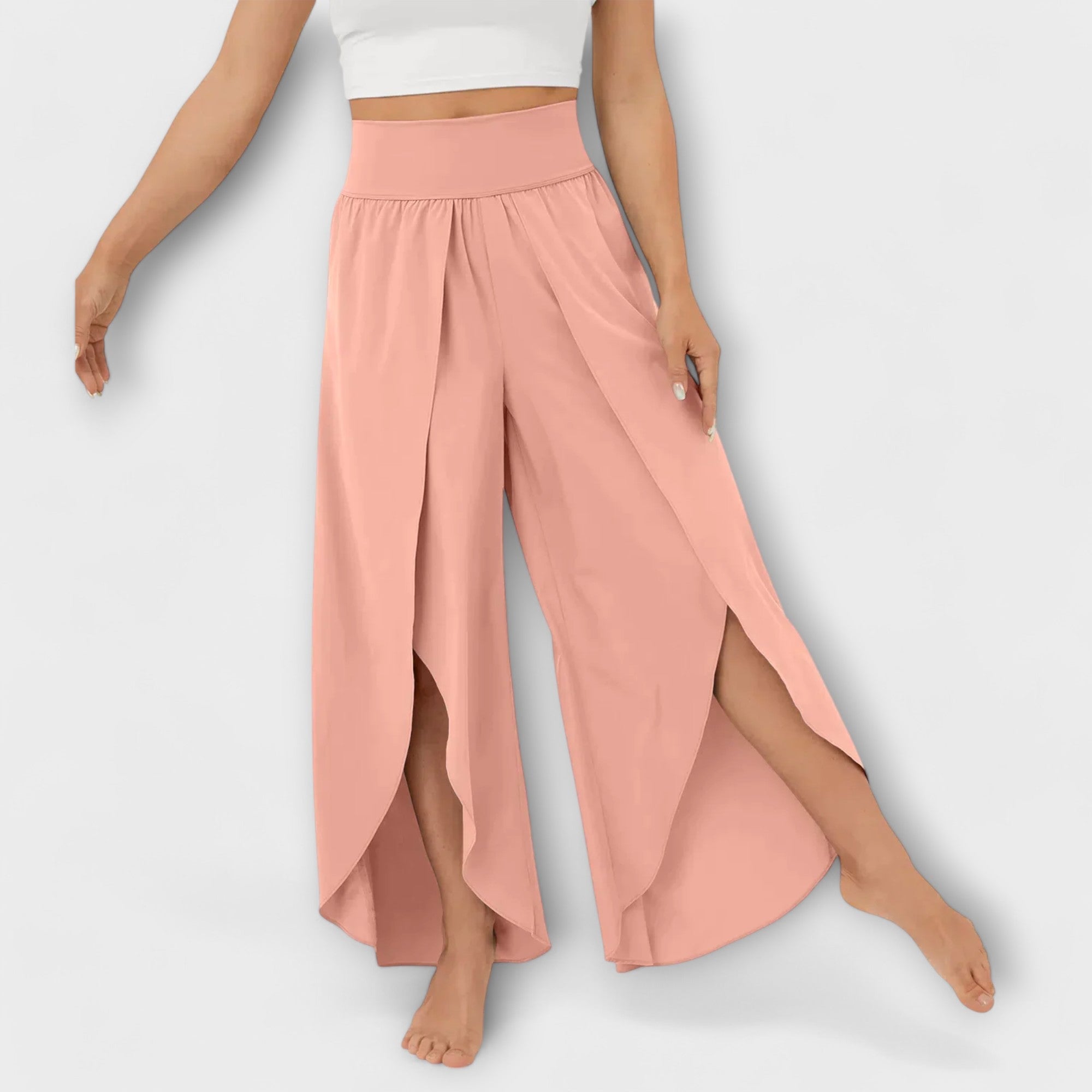 Pantalon Large Femme Taille Haute avec Fente Latérale