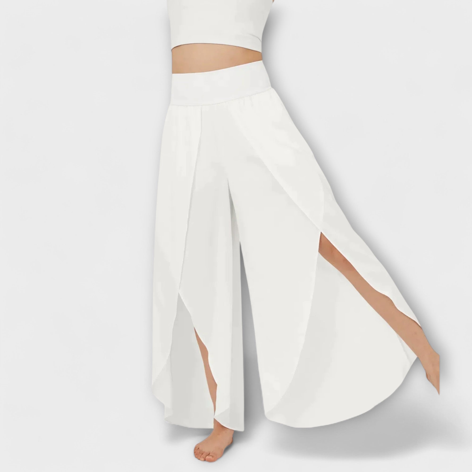 Pantalon Large Femme Taille Haute avec Fente Latérale