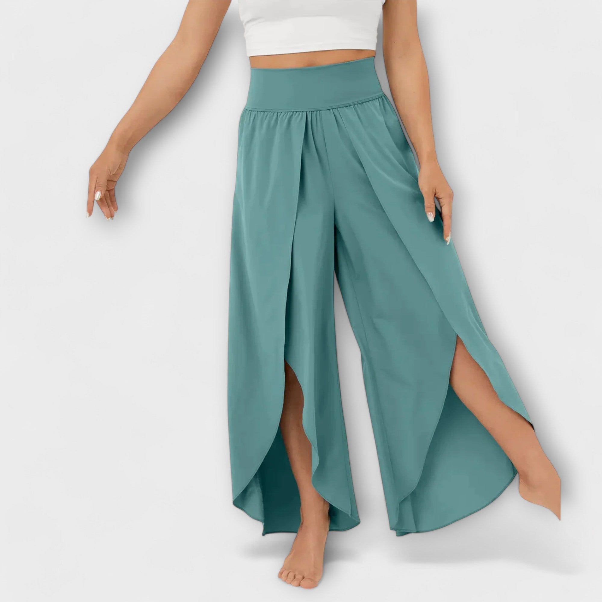 Pantalon Large Femme Taille Haute avec Fente Latérale