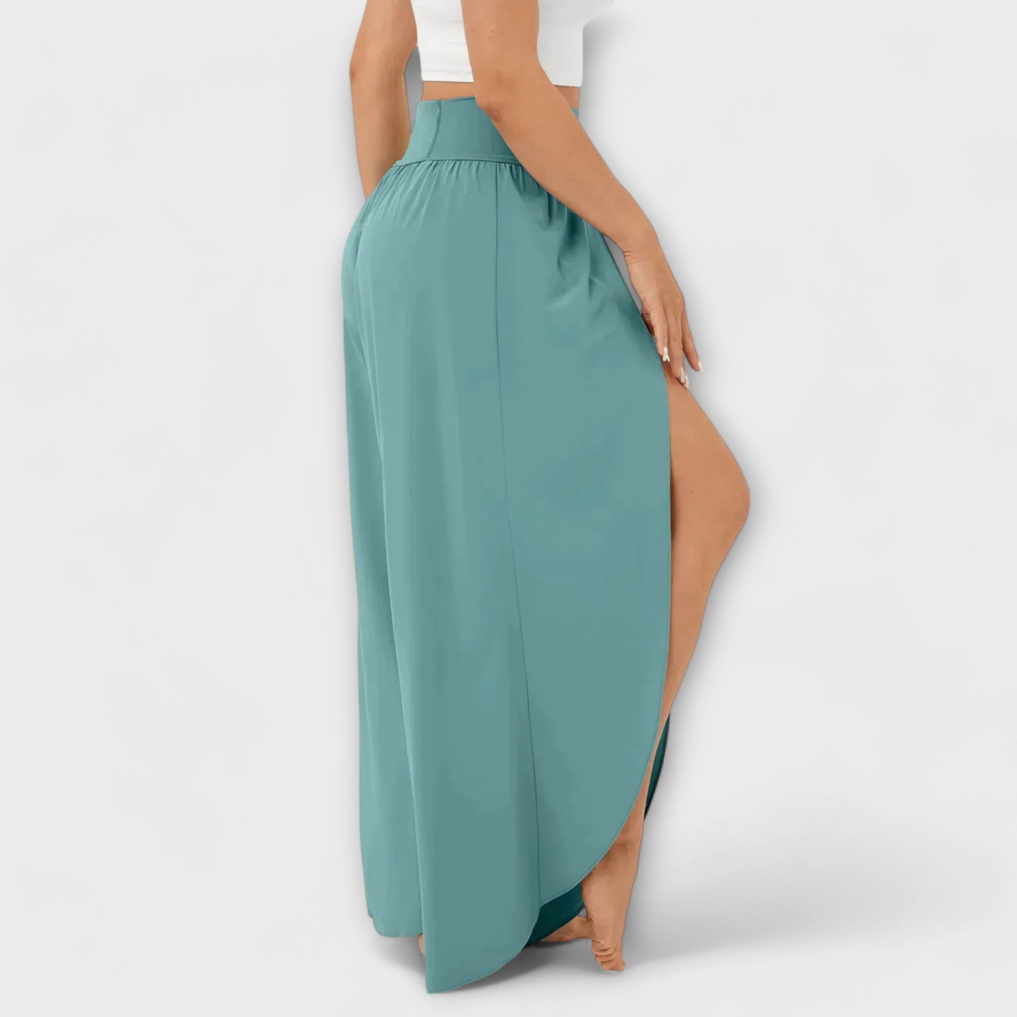 Pantalon Large Femme Taille Haute avec Fente Latérale